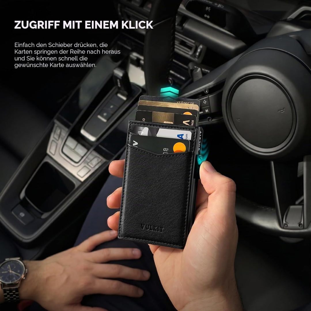 VULKIT Kreditkartenetui Leder Kartenetui RFID Blocking Automatische Pop Up Visitenkartenetui für Kar