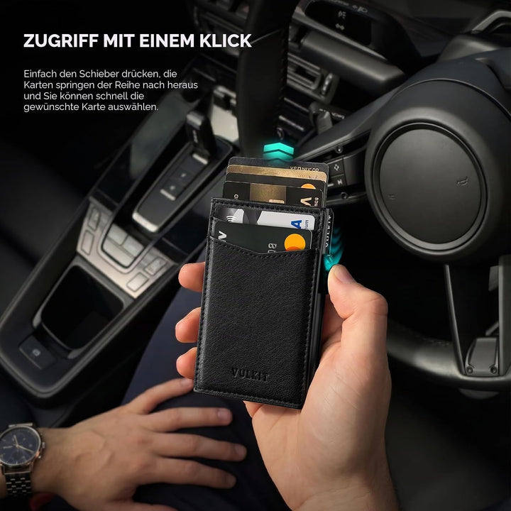 VULKIT Kreditkartenetui Leder Kartenetui RFID Blocking Automatische Pop Up Visitenkartenetui für Kar