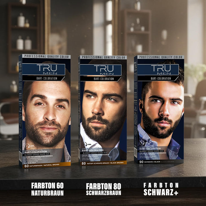 TRU Men Bart-Coloration Färbemittel, 30ml (60 - Naturbraun) 3er Pack – Perfekte Abdeckung grauer Haa