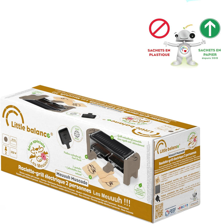 LITTLE BALANCE 8693 Raclette 2 Meuuh…!, Raclette 1/2 Personen, abnehmbarer Grill, 2 Spatel + 2 Brett