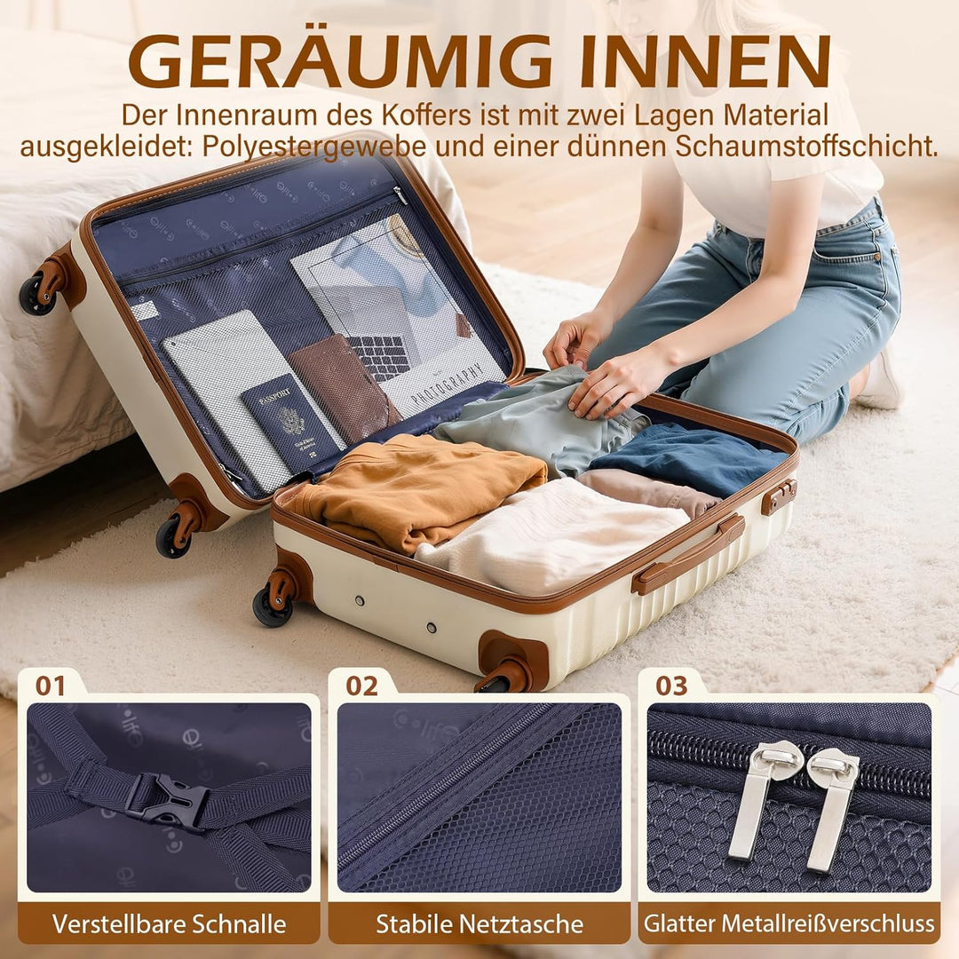 COOLIFE Koffer-set Trolley Koffer ABS Hartschale Reisekoffer 4 Rollen TSA-Schloss einziehbarer Troll