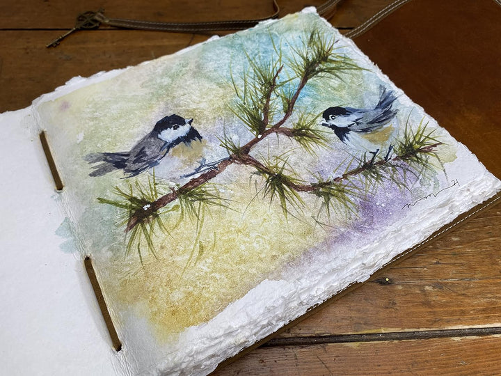 WANDERINGS Leder Aquarell Tagebuch – Echtes Leder-Album mit Handgefertigtem Büttenpapier für Sammela