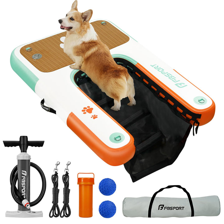 FBSPORT Hunderampe Aufblasbare Hunde Wasserrampe, Hundeboot Rampe Schwimmende Dock Leiter für Pool,