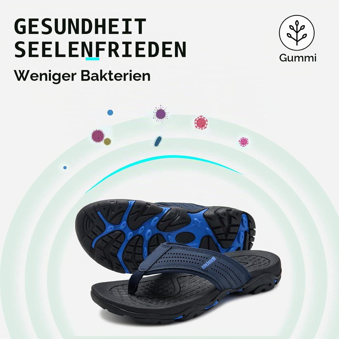 WateLves Herren Flip Flops Zehentrenner Leder mit Arch Support Sandalen Weich Leder Stoff Badelatsch