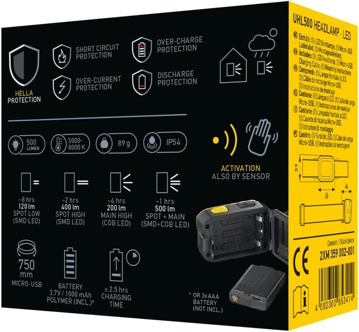 HELLA - LED-Handleuchte UHL500 - mit Magnet - 2XM 359 002-001 USB-Stirnlampe, USB-Stirnlampe