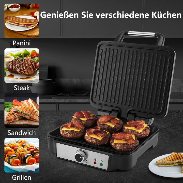 YASHE Kontaktgrill, 4 Scheiben Panini Grill Antihaftbeschichtete Platten, 1800W Toaster Sandwichtoas