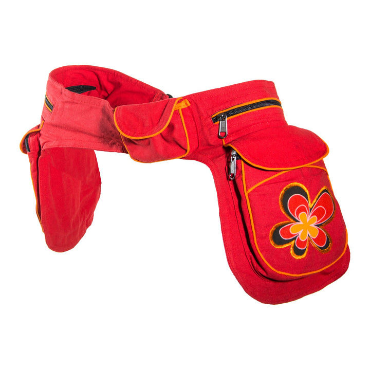Kunst und Magie Doppel Bauchtasche Sidebag Gürteltasche Festivaltasche, Farbe:Rot/Orange Rot / Orang