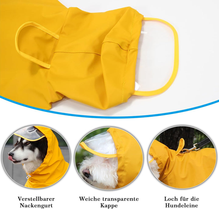WUFANC Hunderegenmantel, Regenmantel Hund Wasserdicht mit Transparenter Kapuze, Regenjacke Hund mit