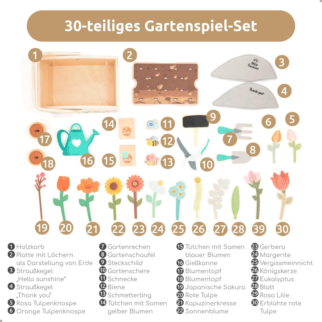 umu® Garten-Set aus Holz für Kinder mit Zubehör - Gartenspielzeug für Kinder, Gartengeräte-Set für M