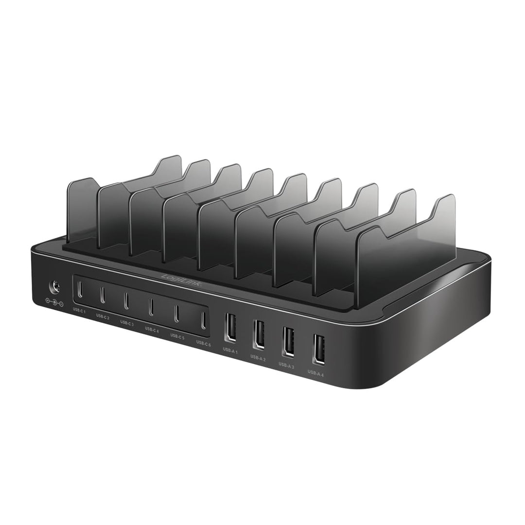 LogiLink PA0327 - USB-C Ladestation mit 4X USB-A &amp; 6X USB-C, PD 3.0 (PowerDelivery) &amp; QC 3.0 (QuickC