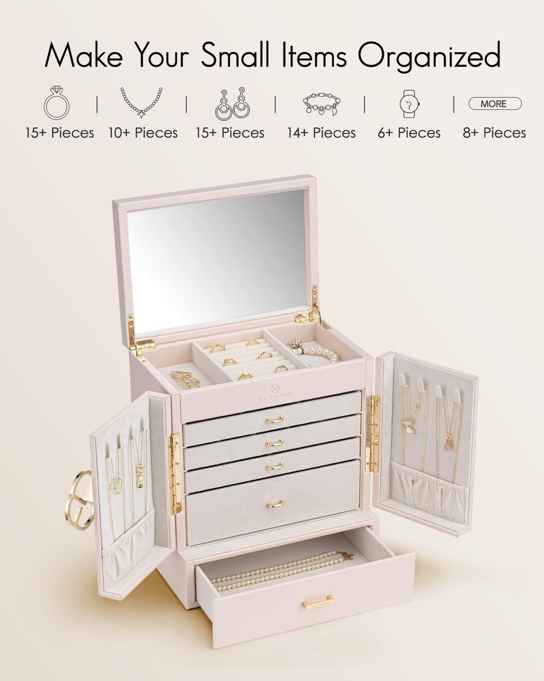 Vlando Schmuckaufbewahrung Gross, Schmuckschatulle Schmuck Organizers Gross XXL, Schmuckkästchen mit