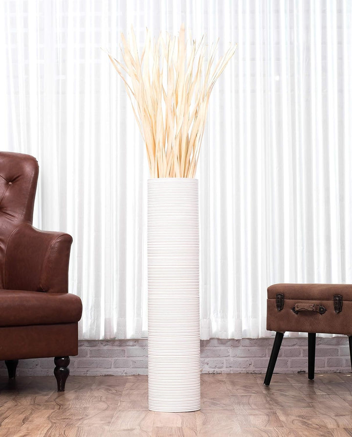 Leewadee Grosse Bodenvase für Dekozweige hohe Standvase Design Holzvase, Holz, 90 cm, Weiss 90 cm We