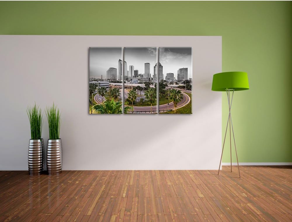 Pixxprint Skyline in den USA B&W Detail 3-Teiler Leinwandbild 120x80 Bild auf Leinwand