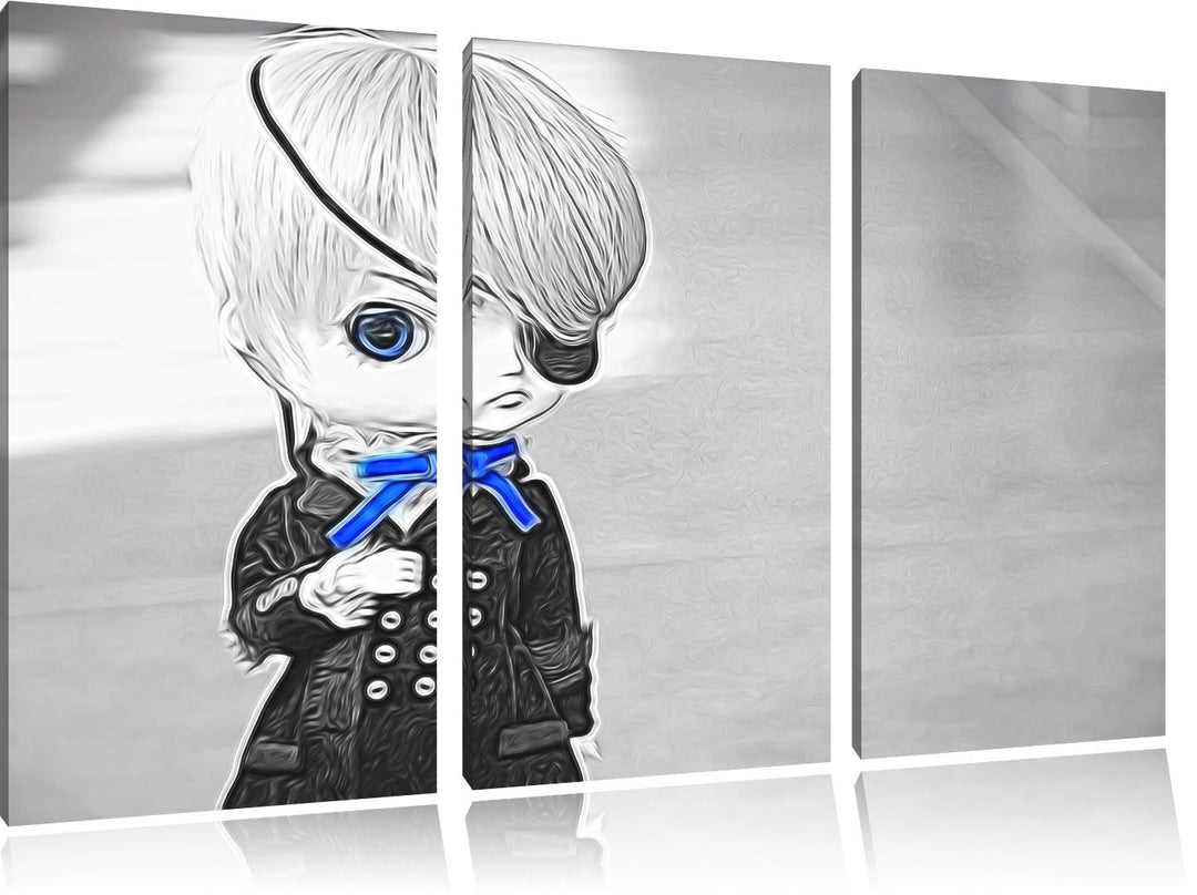 hübsche verwegene Pullip-Puppe mit Augenklappe schwarz/weiss Spezial 3-Teiler Leinwandbild 120x80 Bi