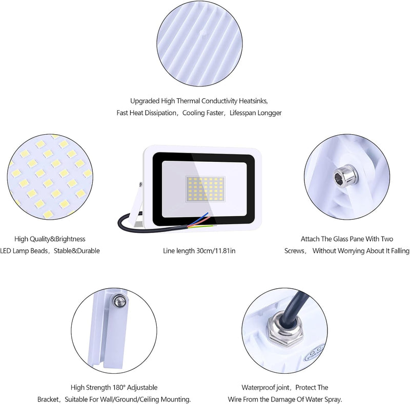 MIWATT LED Strahler Aussen 2 Stücke, 50W LED Fluter, Superhell 4000LM Aussenstrahler 6000K Kaltweiss