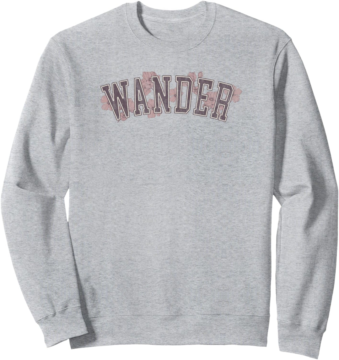 Trendy Wander Simple Floral Collegiate Text Sweatshirt