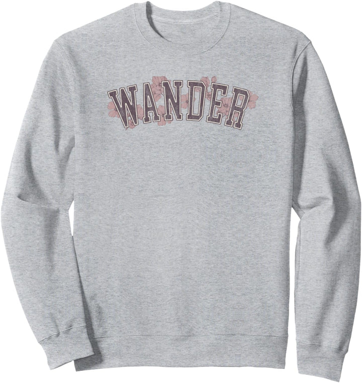Trendy Wander Simple Floral Collegiate Text Sweatshirt