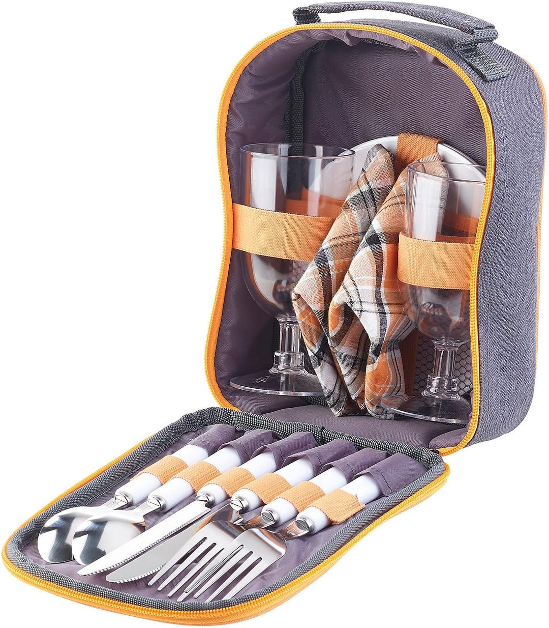 PEARL Picknickset: Picknick-Set für 2 Personen: Gläser, Servietten, Teller, Besteck (Picknickgeschir