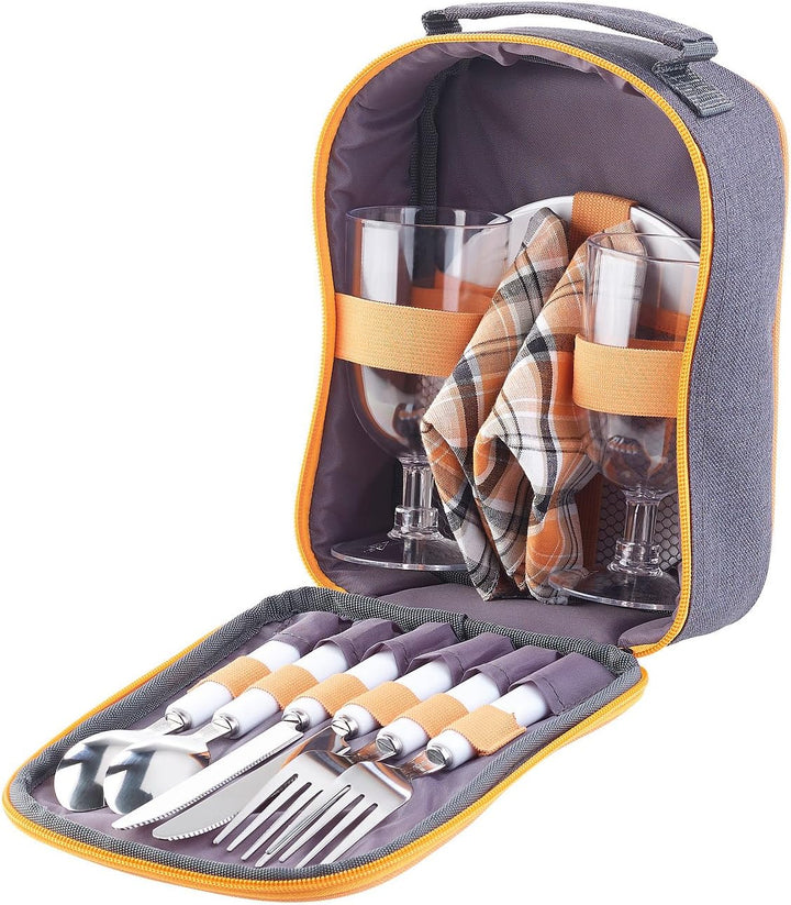 PEARL Picknickset: Picknick-Set für 2 Personen: Gläser, Servietten, Teller, Besteck (Picknickgeschir