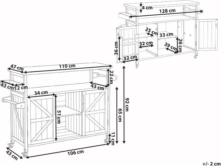 Beliani Outdoor Kücheninsel Tannenholz Edelstahl Hellbraun Rollen 128x47x85 cm Scanno