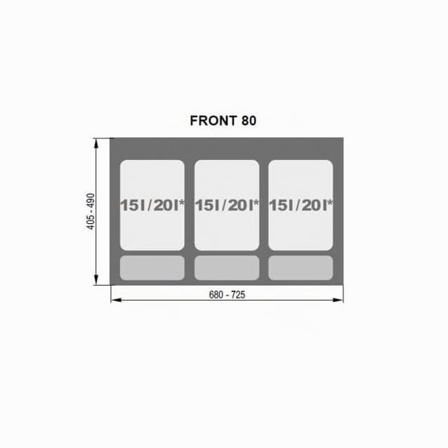 REJS Mülltrennsystem Küche für 80 cm Schrank 3-fach 72,5x49x30 cm (3x 15L) mit Deckel Einbau Abfalls