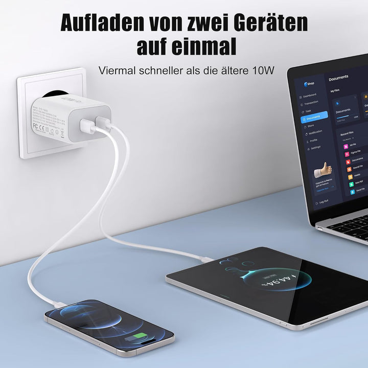 USB C Ladegerät 20W 2-Pack, 2-Port USBC Netzteil Stecker Adapter für iPhone 17/16/16e/16 Plus/16 Pro