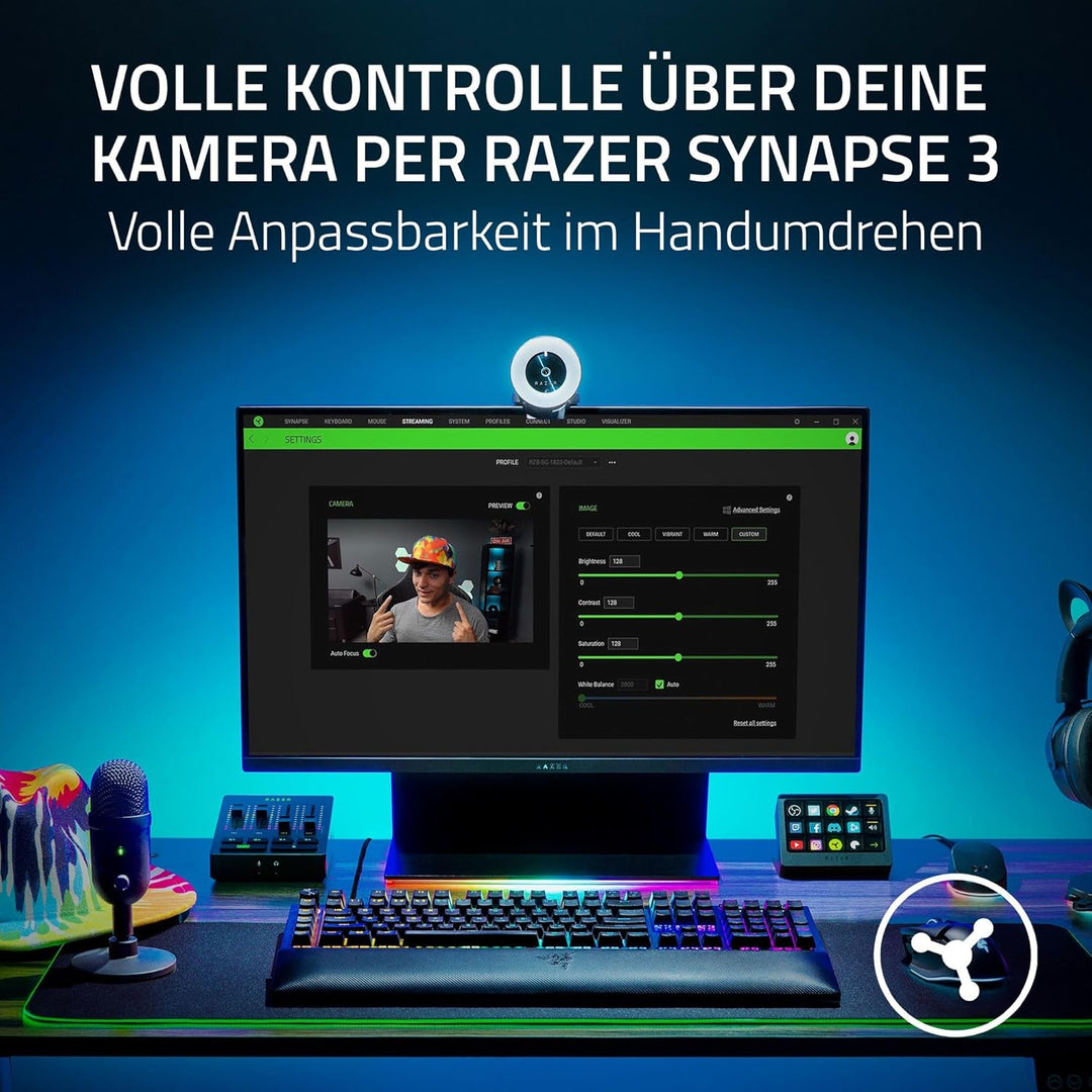 Razer Kiyo - Streaming-Kamera mit Ring-Beleuchtung (USB Webcam, HD-Video 720p, 60 FPS, kompatibel mi