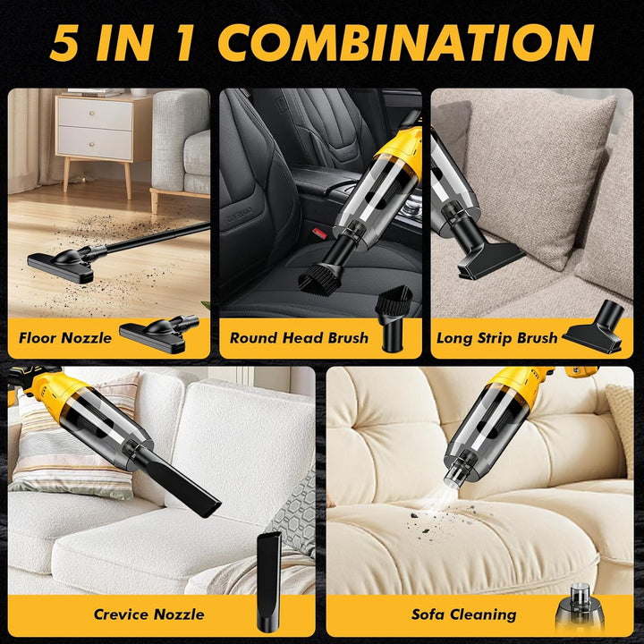 Akku Staubsauger kompatibel mit Dewalt 18V 20V, 22000Pa Tragbar Handstaubsauger mit 4 Düsen und 600m