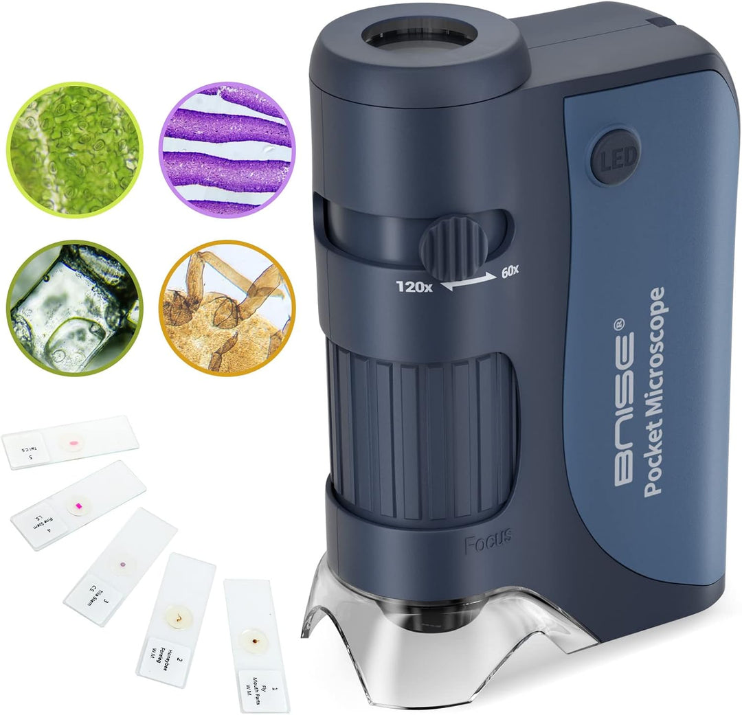 Taschenmikroskop 60-120-facher Zoom mit LED, Handmikroskope für Kinder, Tragbares Mini-Mikroskop mit