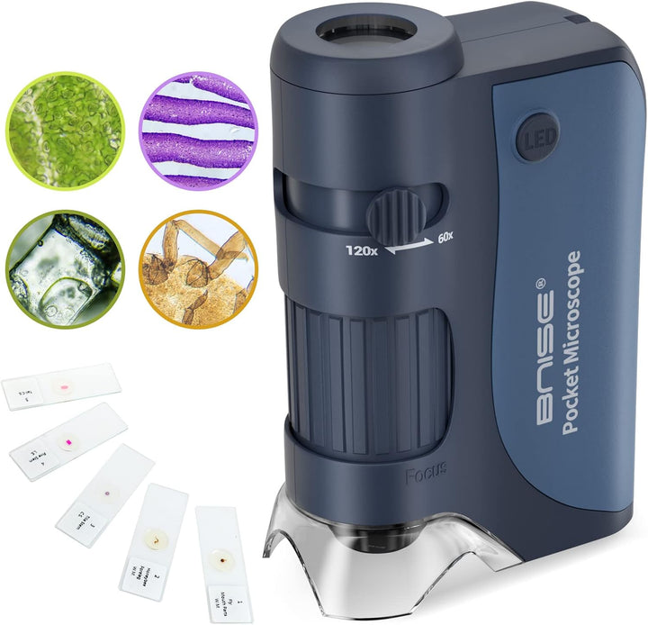Taschenmikroskop 60-120-facher Zoom mit LED, Handmikroskope für Kinder, Tragbares Mini-Mikroskop mit