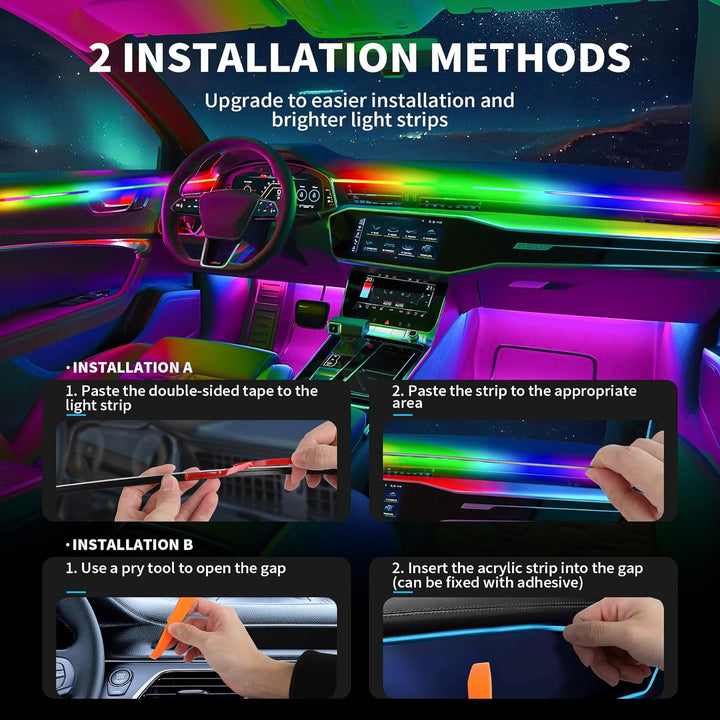 Auto Innenbeleuchtung LED USB, RGBIC RGB 5V Regenbogen-Umgebungslichtern Atmosphärenlicht mit 4 Fuss