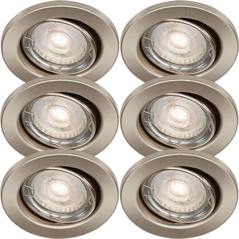 Trango 6er Set LED Einbaustrahler in Nickel Matt Rund 6729-062MOCOB Bad Einbauleuchte, Deckenstrahle