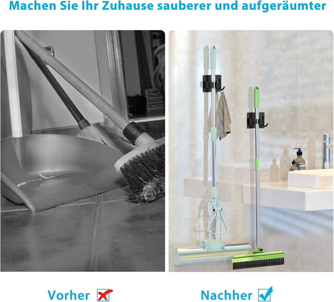 HOMEASY Besenhalterung Wand Selbstklebend 4 Stück Besenhalter Einzeln Gerätehalter mit Haken Ohne Bo