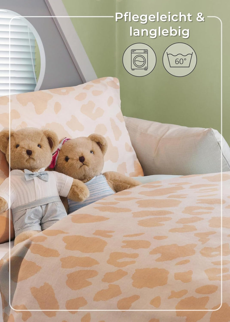 Gräfenstayn® 2-tlg. Kinderbettwäsche Set mit Tiermotiv und integriertem Reissverschluss - aus 100% B