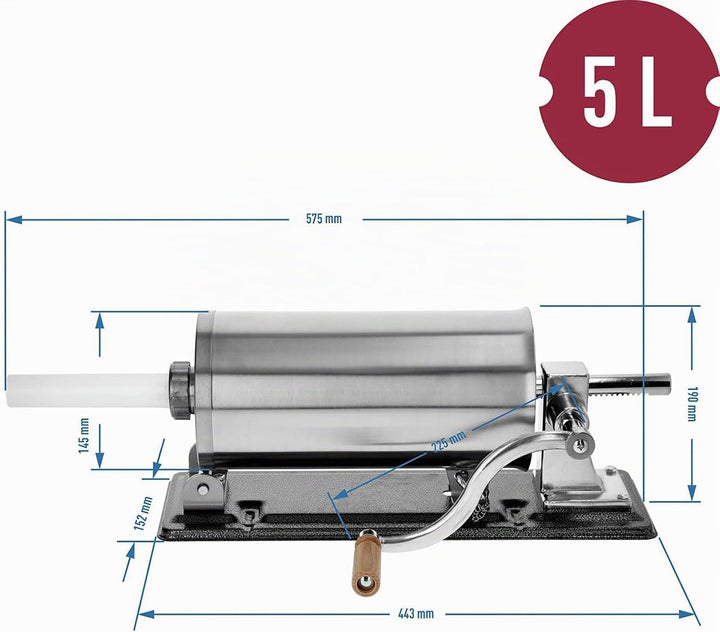 BROWIN® Manuell Wurstfüller aus Edelstahl 311005 | 5 kg horizontale Wurstmaschine | Wurstfüllmaschin