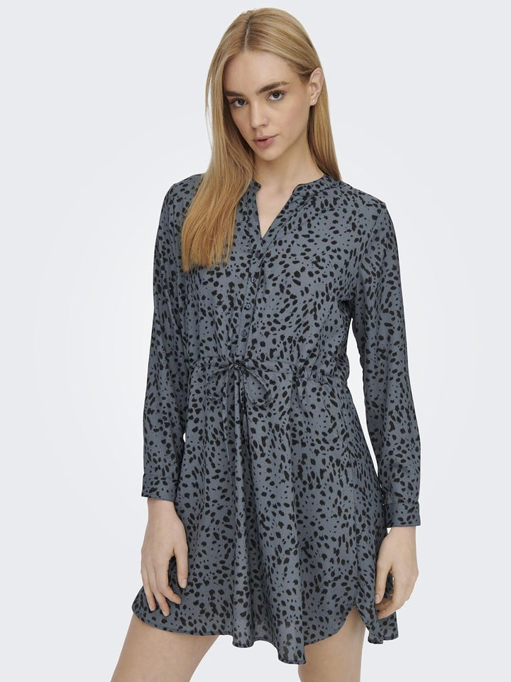ONLY Damen Kleid 15200543 XXS Blue Indigo/Aop:black Leo, XXS Blue Indigo/Aop:black Leo