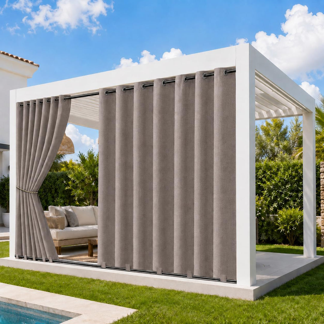 Rosnek Outdoor Vorhang Wetterfest Extra Breit B254 x H214 cm, 100% Blickdicht Winddicht mit Ösen Obe