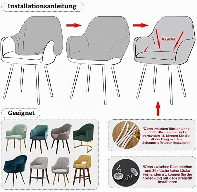 Stretch Stuhlhussen-Bezüge Stuhlbezug Mit Armlehne 4/6er Set Esszimmerstuhlbezug Hochlehner Stuhlbez