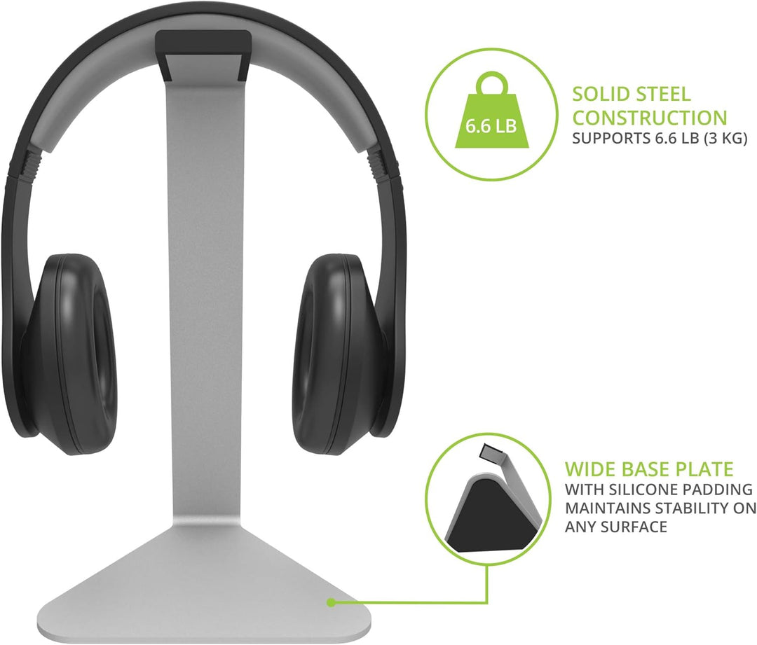 Kanto H1S Universal Headphone Stand with Curved Silicone Padding | Silver, Silver