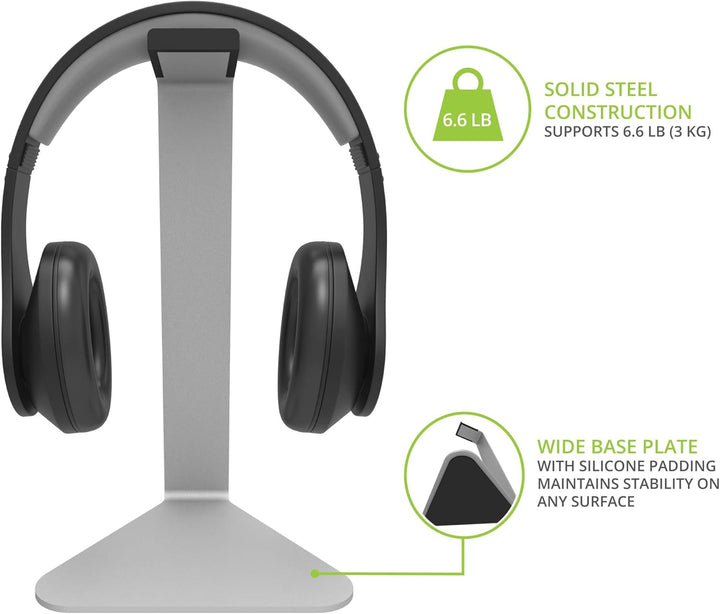 Kanto H1S Universal Headphone Stand with Curved Silicone Padding | Silver, Silver