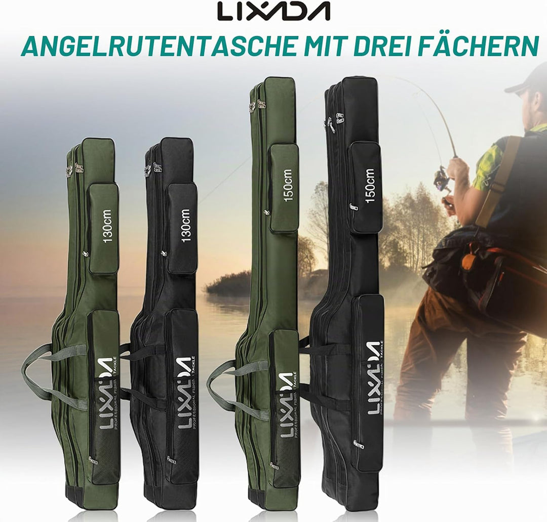 Lixada Angelrutentasche, tragbar, mit Rollen, DREI Schichten, faltbar, Angelrute, Tasche, Spule, Wer