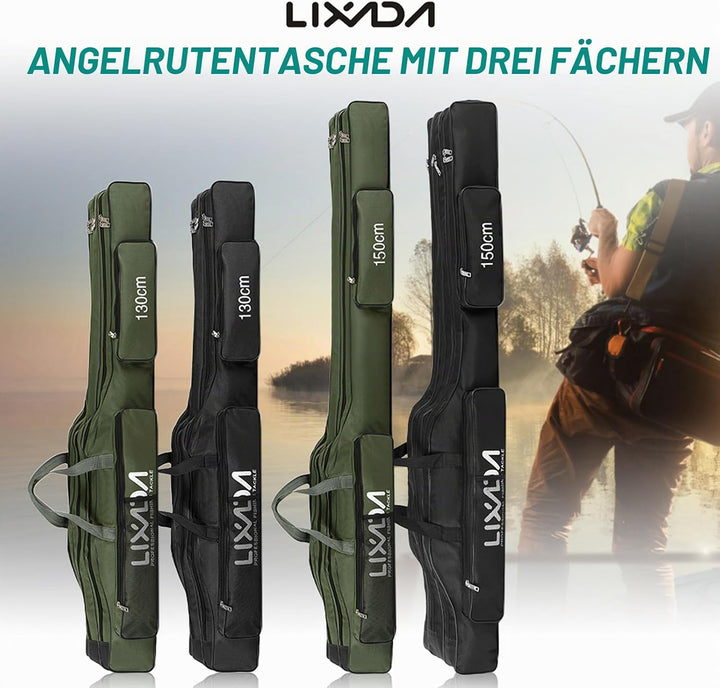 Lixada Angelrutentasche, tragbar, mit Rollen, DREI Schichten, faltbar, Angelrute, Tasche, Spule, Wer
