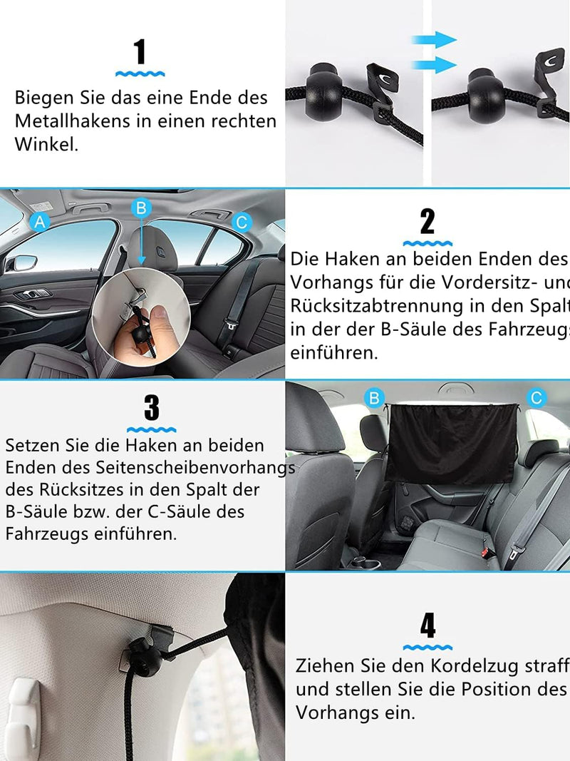 3er Set Auto Trennvorhänge Sonnenschutz, Heckscheibe Vorhang Trennvorhang Reise Privatsphäre Vorhang