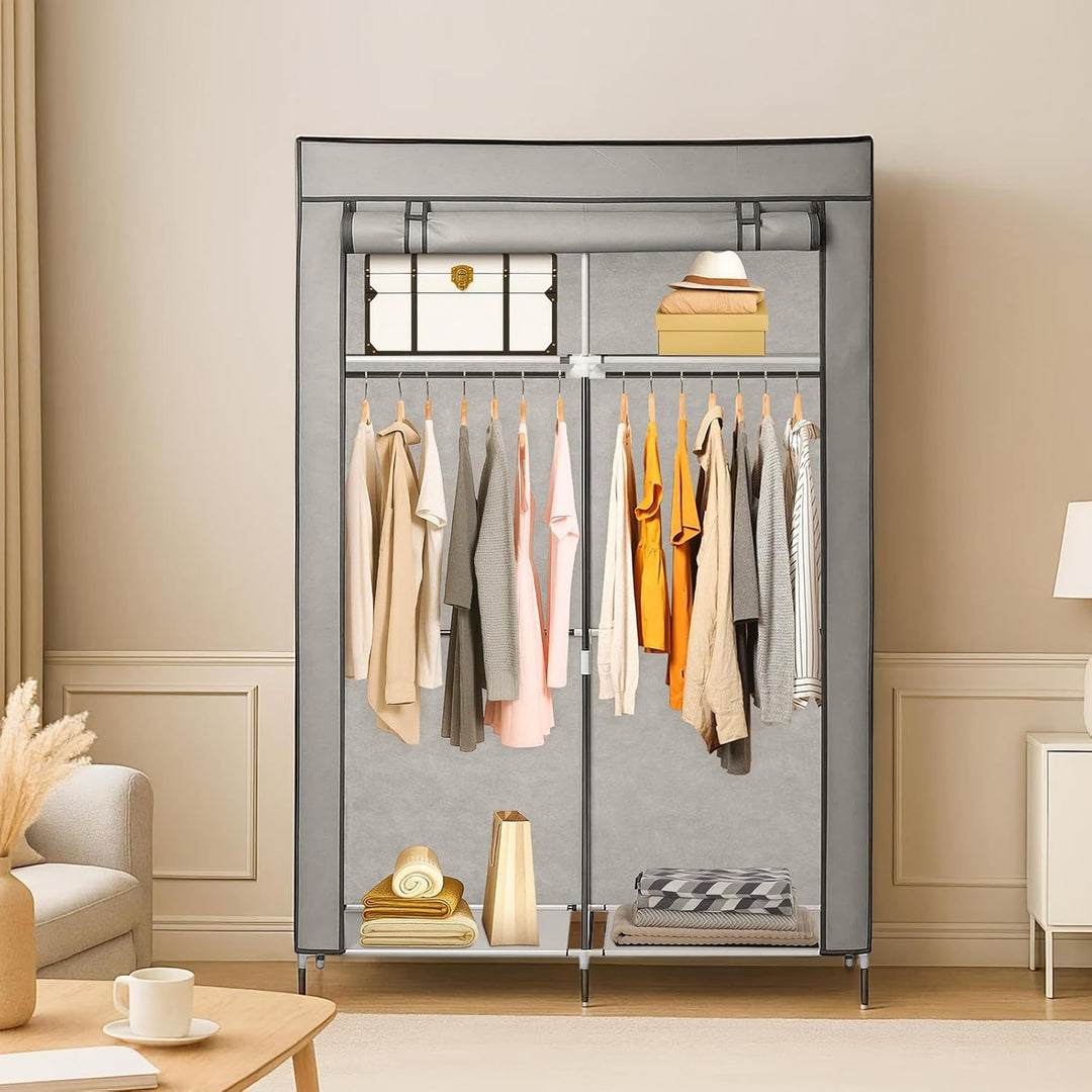 Faltschrank 108x45x170 cm Stoffkleiderschrank mit Reissverschluss und Kleiderstange, Seitentasche &