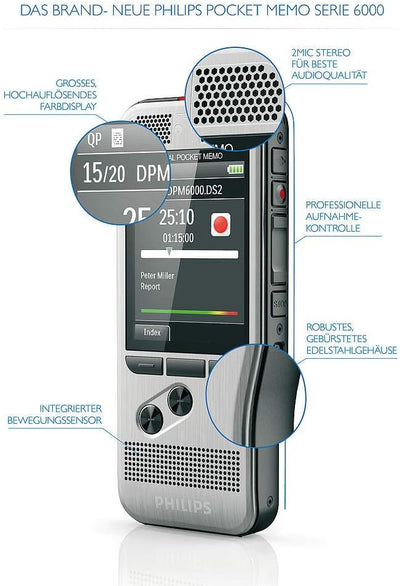 Philips DPM6000 Digitales Diktiergerät Aufnahmegerät, neue Software Version 05/17, neue Software Ver