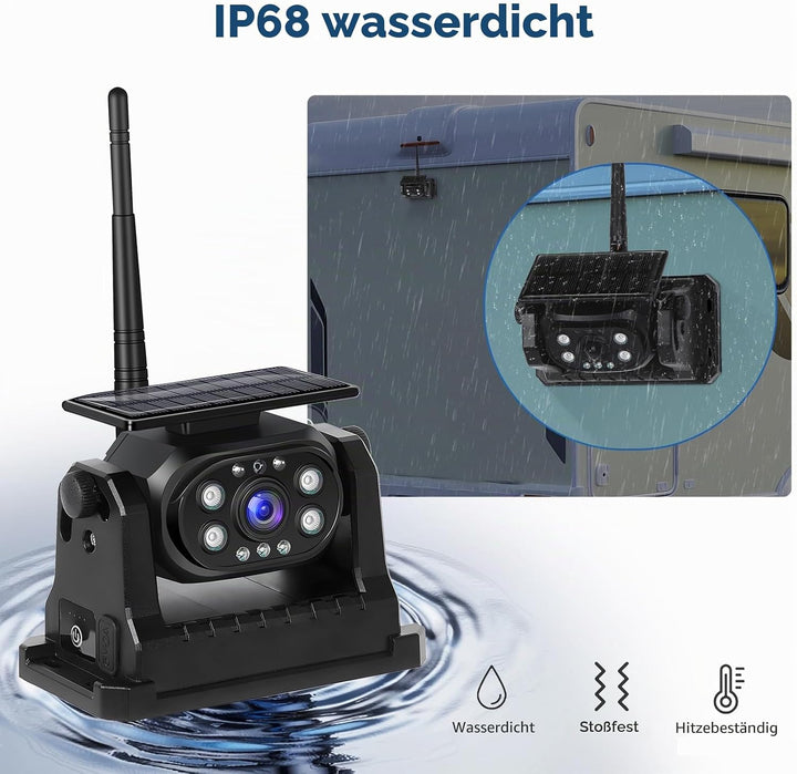 Podofo Drahtlose Rückfahrkamera Stabiles WiFi, 1080P Rückfahrkamera mit Wasserdicht, Solaraufladung,