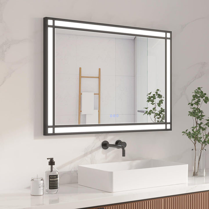 AQUABATOS LED Badspiegel mit Beleuchtung 100x70 cm Fensteroptik Fensterspiegel Lichtspiegel Badezimm