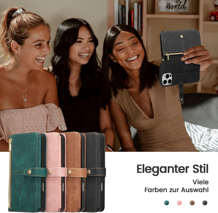 ZCDAYE Hülle für iPhone 16 Pro Max mit Band Handykette, Leder Handyhülle Handytasche mit Kartenfäche