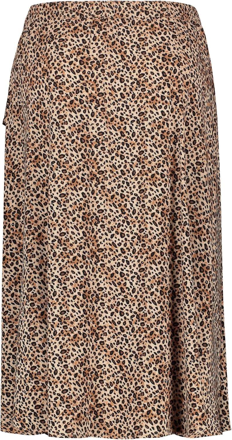 Samoon Damen Midirock mit Knoten-Detail aus EcoVero Viskose Animal-Print wadenlang 56 Light Tannin B