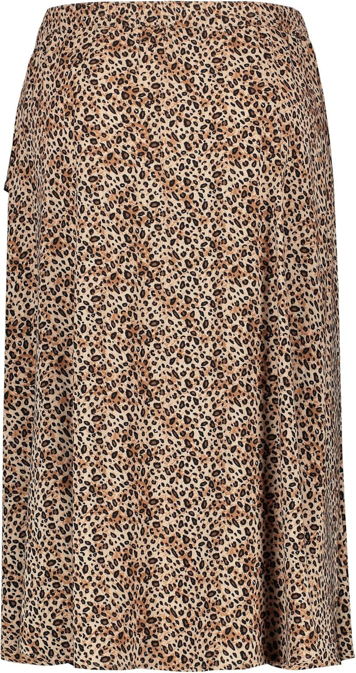 Samoon Damen Midirock mit Knoten-Detail aus EcoVero Viskose Animal-Print wadenlang 56 Light Tannin B